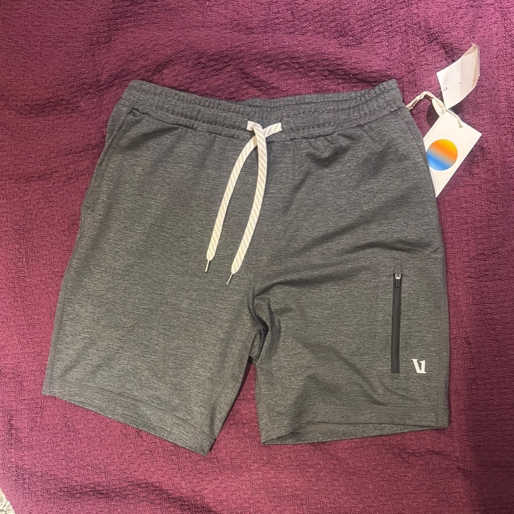 Vuori Men's Gray Athletic Shorts with White Drawstring